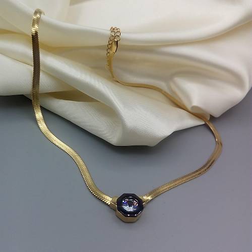 elik talyan Yass Zirkon Tek Tal Kolye