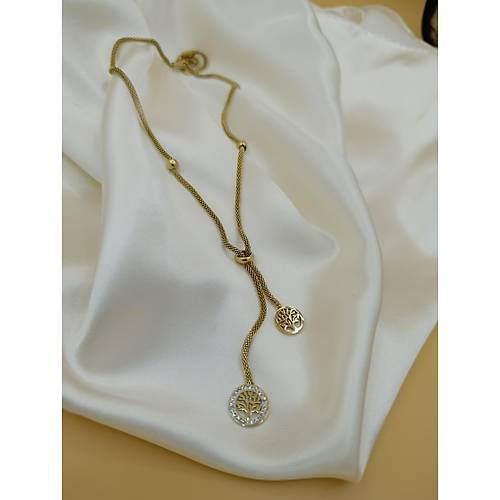 Zirkon Ta�l� Hayat A�ac� Model �elik Dorika Zincir Kolye