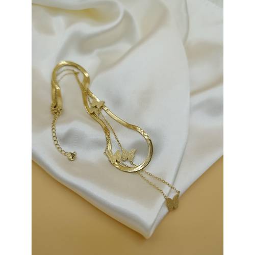 Kelebek Fig�r Zincirli �talyan Yass� �elik Kolye