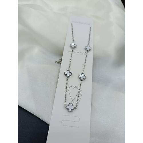 Beyaz Van Cleef Yonca Model �elik Kolye