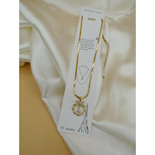 Zirkon Ta�l� Damla Kelebek Model �elik �talyan Yass� Kolye