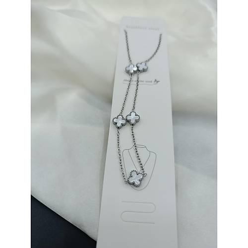Beyaz Van Cleef Yonca Model �elik Kolye