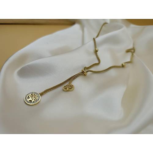 Zirkon Ta�l� Hayat A�ac� Model �elik Dorika Zincir Kolye