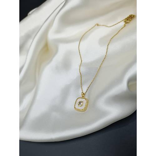 Zirkon Ta�l� Sedef �zeri Tek Ta� �elik Zincir Kolye