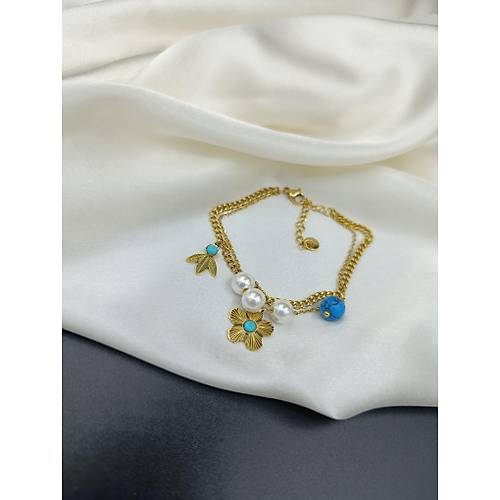 �i�ek ve �nci Detayl� �elik Zincir Bileklik