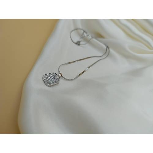 Zirkon Baget Ta�l� �elik �talyan Zincir Kolye