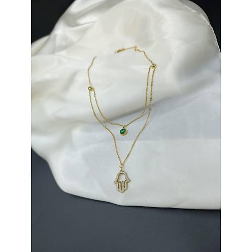 Yeil Kristalli Zirkon Tal Fatma Ana Eli  elik Kolye