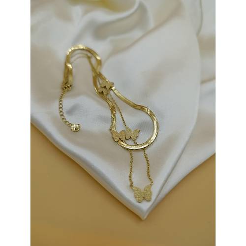 Kelebek Fig�r Zincirli �talyan Yass� �elik Kolye