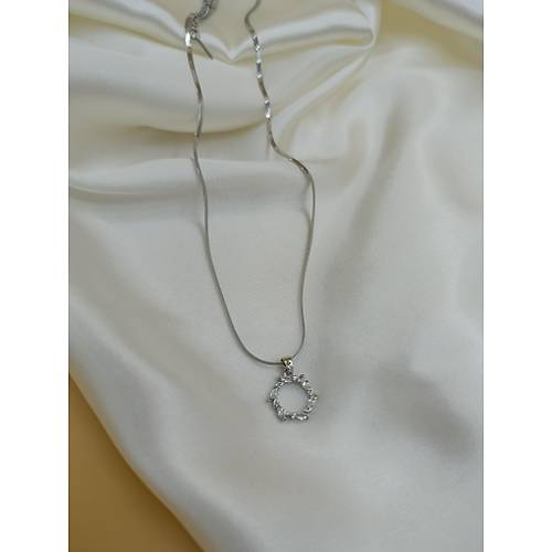 Zirkon Baget Ta�l� �ember Fig�rl� �elik �talyan Zincir Kolye