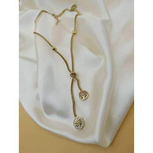 Zirkon Ta�l� Hayat A�ac� Model �elik Dorika Zincir Kolye