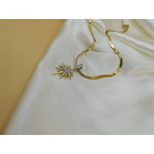 Zirkon Ta�l� Kuzey Y�ld�zl� �elik �talyan Zincir Kolye