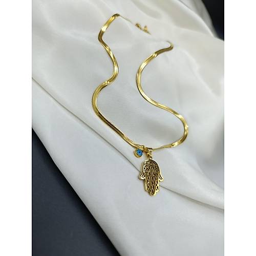 Mavi Boncuklu Fatma Ana Eli talyan Yass elik Kolye