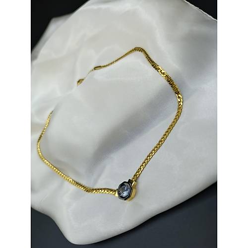 Zirkon Tek Tal Ezme Zincir (Serenay) elik Kolye