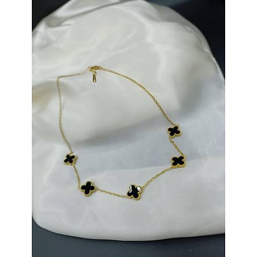 Siyah Van Cleef Yonca Model elik Kolye -2