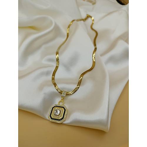 Zirkon Baget Ta�l� L�ks Tasar�m �elik �talyan Zincir Kolye