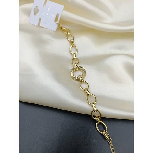 Zirkon Ta�l� Halka Tasar�m 14 K -VIP �elik Bileklik