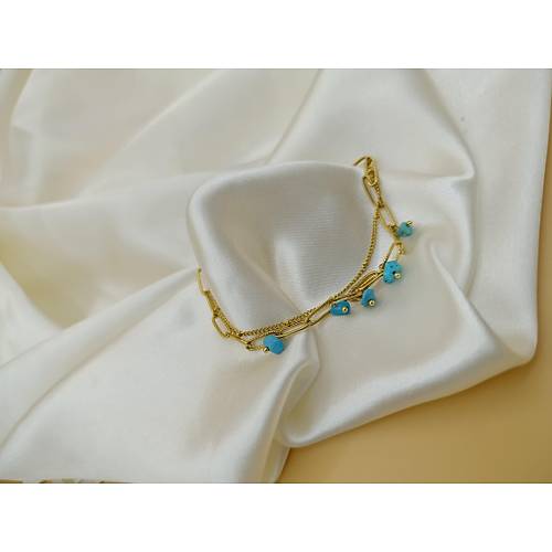 Turkuaz Do�al Ta� Fig�rl� �elik �ift Zincir Halhal