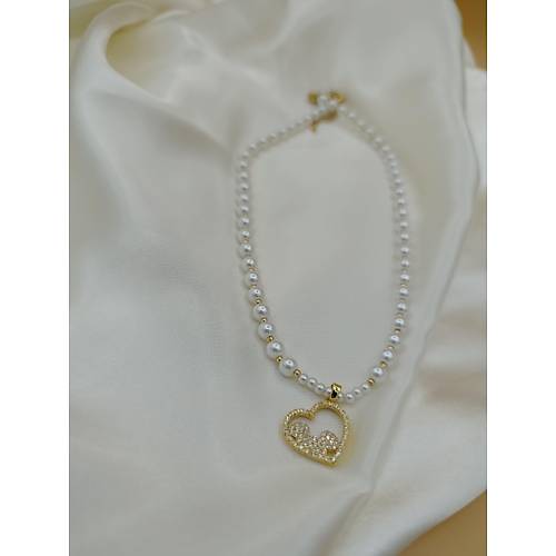 Zirkon Ta�l� Kalp Fig�rl� �ncili �elik Kolye