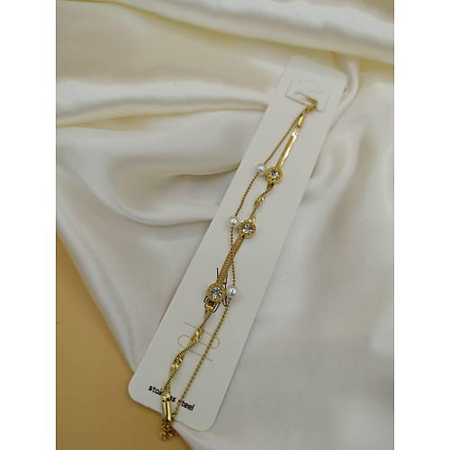 �ncili Zirkon Ta�l� Bvlgari �elik �ift Zincir Bileklik