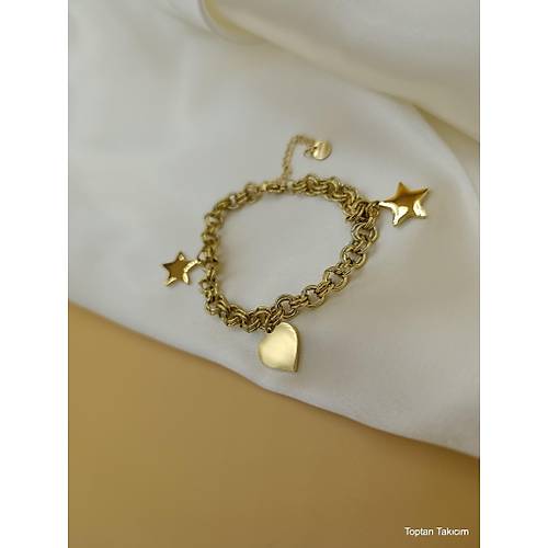 �ift Zincirli �elik Kalp Y�ld�z Bileklik