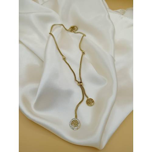 Zirkon Ta�l� Hayat A�ac� Model �elik Dorika Zincir Kolye