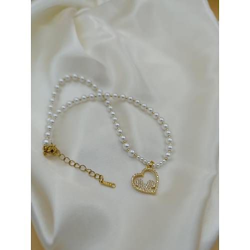 Zirkon Ta�l� Kalp Fig�rl� �ncili �elik Kolye