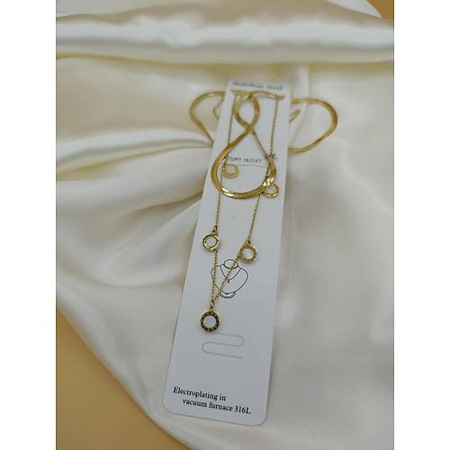 Sedef Ta�l� �oklu Bvlgari �elik �talyan Zincir Kolye