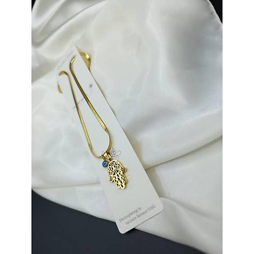 Mavi Boncuklu Fatma Ana Eli talyan Yass elik Kolye