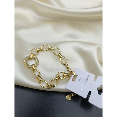 Zirkon Ta�l� Halka Tasar�m 14 K -VIP �elik Bileklik