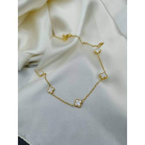 Beyaz Sedef Van Cleef Yonca Model �elik Kolye