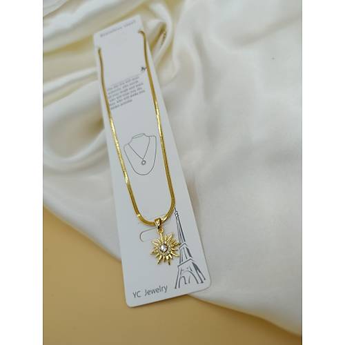 Zirkon Ta�l� G�ne� Fig�rl� �elik �talyan Zincir Kolye