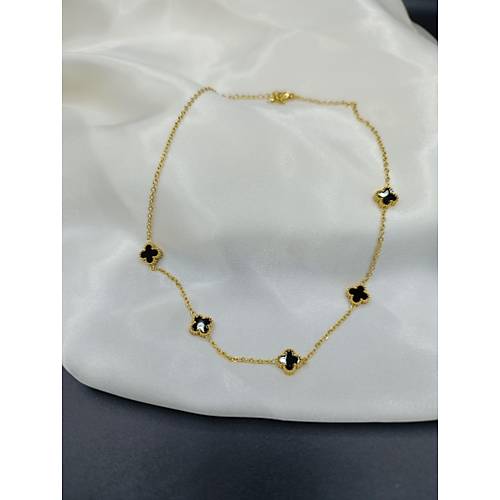 Siyah Van Cleef Yonca Model elik Kolye