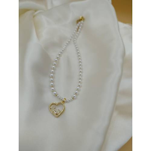 Zirkon Ta�l� Kalp Fig�rl� �ncili �elik Kolye