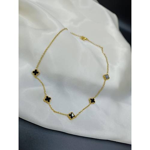 Siyah Van Cleef Yonca Model elik Kolye