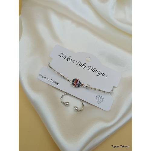 Renkli Zirkon Ta�l� Asans�rl� Balon Model Bileklik-2