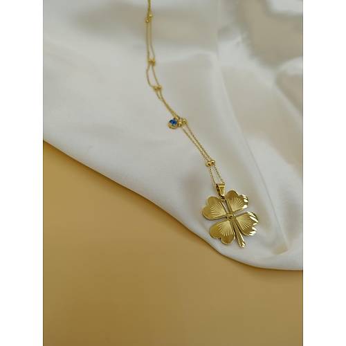 Yonca Firg�rl� Mavi Boncuklu �elik Dorika Zincir Kolye