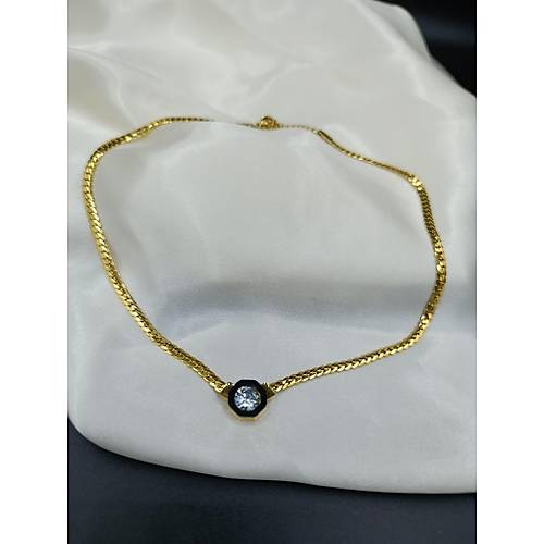 Zirkon Tek Tal Ezme Zincir (Serenay) elik Kolye