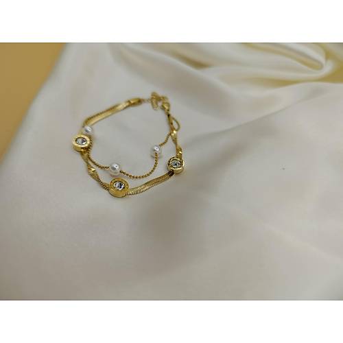 �ncili Zirkon Ta�l� Bvlgari �elik �ift Zincir Bileklik