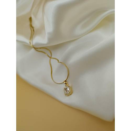 Zirkon Baget Ta�l� �elik �talyan Zincir Kolye