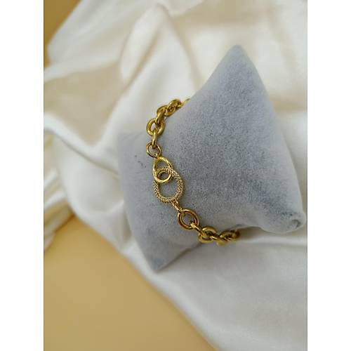 Zirkon Ta�l� �� ��e Halka �elik Zincir Bileklik