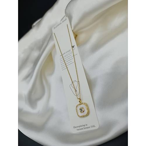 Zirkon Ta�l� Sedef �zeri Tek Ta� �elik Zincir Kolye