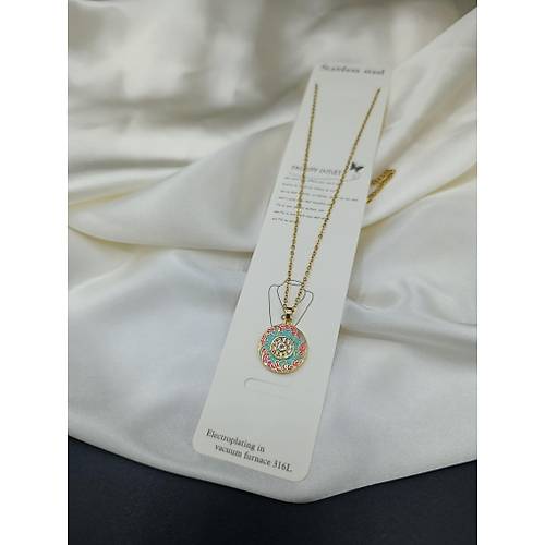 Ye�il Mineli G�ne� Model �elik Zincir Kolye