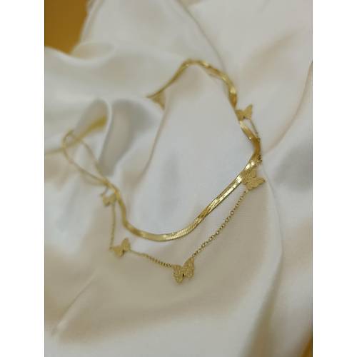 Kelebek Fig�r Zincirli �talyan Yass� �elik Kolye