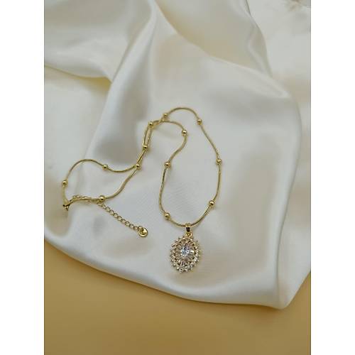 Zirkon Ta� Zarif Model �elik Dorika Zincir Kolye