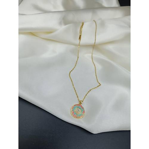 Ye�il Mineli G�ne� Model �elik Zincir Kolye