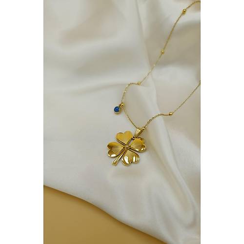 Yonca Firg�rl� Mavi Boncuklu �elik Dorika Zincir Kolye