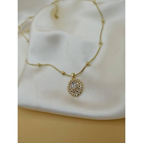 Zirkon Ta� Zarif Model �elik Dorika Zincir Kolye