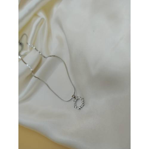 Zirkon Baget Ta�l� �ember Fig�rl� �elik �talyan Zincir Kolye