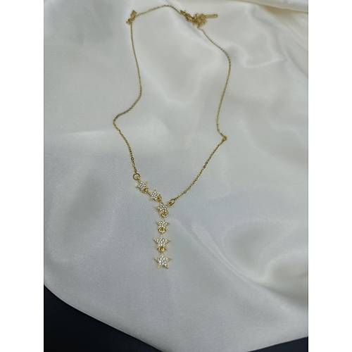 Zirkon Ta�l� Kayan Y�ld�z Modelli Y Tasar�m �elik Kolye