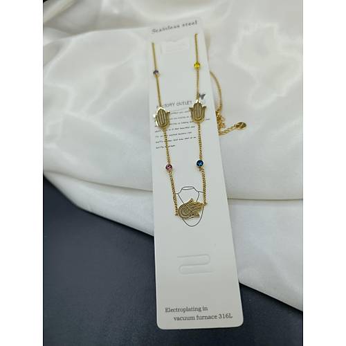 Renkli Zirkon Tal Fatma Ana Eli  elik Kolye